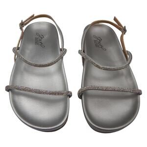 Jewel Badgley Mischka Rhinestone Slip On Slides Flat Sandals Silver Size 6